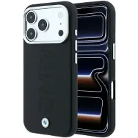 BMW -logo sentrert, preget MagSafe-etui til iPhone 17 Pro Max / 18 Pro Max – svart