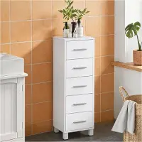 HOMCOM Smalt baderomsskap med 5 skuffer / hvit baderomskommode / kompakt oppbevaringsskap 30×30×95cm
