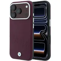 BMW -logo med skråstilt, innpreget skrift – MagSafe-etui iPhone 17/18 Pro Max – burgunder