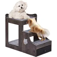 Vevor Køyeseng til kjæledyr med avtakbare trapper, vindusplass til hund/katt med oppbevaring, flernivåseng med vindu, nattbord til hund, liten kjæledyrplattform, innendørsbruk (grå)