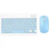 INF Bluetooth-tastatur og -mus-kombinasjon - 10-tommers Bluetooth-tastatur og dobbeltmodus-mus (oppladbar) med etui: himmelblå