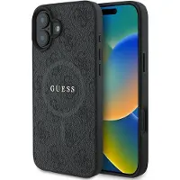 GUESS 4G Ring Classic Logo MagSafe-etui for iPhone 16 Plus - svart