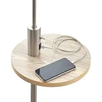 LINDBY gulvlampe Zinia, nikkelfarget, hylle, USB-tilkobling