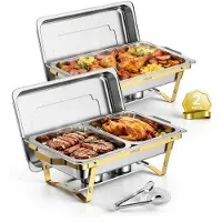 Vevor varmefatsett med 2 stk., hver 8,52 l, varmebeholdere i rustfritt stål, ideelle for bryllup, fester og banketter, 1 full beholder og 2 halve beholdere, serveringstang, glassbolle