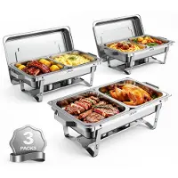 Vevor varmefatsett med 3 deler, 8,52 l hver, varmebeholdere i rustfritt stål for buffeer, bryllup og fester, servering av varm og kald mat, drivstoffbeholdere, 6 halvstore beholdere, sammenleggbart st