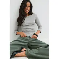 Gina Tricot  - Quarter sleeve boatneck top - Langermede topper - Grå - XL - Dame