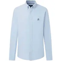 Hackett London for man. HM3010910 Heritage Ess Solid Ox blue shirt (M), Casual, Cotton, Long sleeve