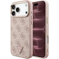 GUESS iPhone 18 Pro Max 4G Strass Triangle Logo Gold Frame MagSafe-deksel - rosa