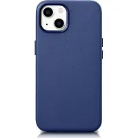 ICarer Case iPhone 14 Plus i naturlig skinn etui/blå (kompatibelt med MagSafe)