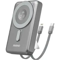 Dudao Powerbank 10000 mAh PD 20W med MagSafe, stativ og innebygde USB-kabler – Grå