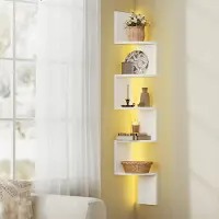 24hShop Hjørnehylle for veggmontering med RGB LED / svevende vegghylle / vegghjørnehylle / hjørnebokhylle
