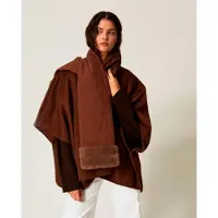 Twinset for woman. 262TO5510 Wool poncho with brown scarf (OSFA), Casual, Polyester
