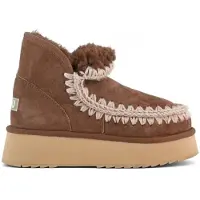 Mou for woman. MU.FW681000A Brown leather Mini Eskimo ankle boots (40), 3 to 5 cm, None, Casual