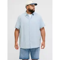 Plus 12294285 Linen Plus Size Kortarmet Skjorte