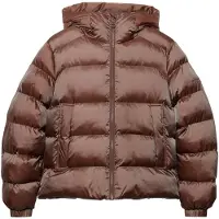 Superdry for woman. W5012187A Brown Shiny Padded Jacket with Hood (S), Casual, Polyester