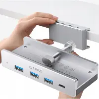 ORICO MH4PC Hub Clamp-Mounted USB-C / 3x USB-A 3.0 + 1x USB-C 3.0 - Silver USB-hub - USB 3.0 - 4 porter - Grå