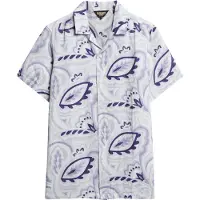 Superdry for man. M4010810A White printed linen shirt (S), Casual, Short sleeve