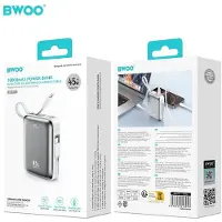 BWOO Powerbank 45W 10000 mAh med USB-C og Lightning-kabel - grå