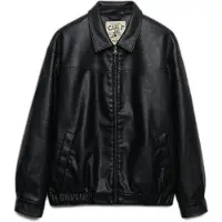 Superdry for woman. W5012158A Collared Oversized black faux leather jacket (M), Casual, Polyester