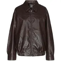 Superdry for woman. W5012158A Brown Collared Oversized Leather Jacket (M), Casual, Polyester