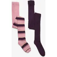 Minymo Strømpebukser - 2-pack - Lilla/Rosa Stripet m. Gull - - 80/86 - Strømpebukser