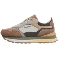 Pepe Jeans for woman. PLS600070 Freya beige leather sneakers (41), 5 to 8 cm, Split Leather, Laces, Casual
