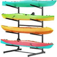 Vevor Kajakkstativ for 4 kajakker, Holder 100 kg, Robust frittstående stativ for innendørs utendørs garasje, skur, brygge, oppbevaringsstativ for kano, liten båt, SUP, surfebrett og padlebrett