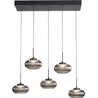 JUST LIGHT LED-hengelampe Noctis, 5 lyskilder, røykgrå, glass, dimbar, 3 000 K