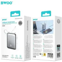 BWOO 20000mAh Powerbank med innebygd USB-C + belysningskabel - Sølv