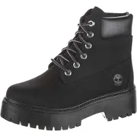 Timberland for woman. TB1A5RH50151 Stone Street 6 Inch Black Leather Boots (37.5 W), Flat, Laces, Casual
