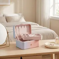 Songmics Smykkeskrin for reise med 2 etasjer – Flerfarget/Rosa / Smykkeskrin / Reisesmykkeskrin