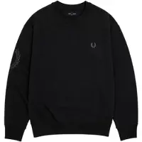Fred perry for man. M3622 Black reflective Laurel Wreath sweatshirt (L), Casual, Cotton