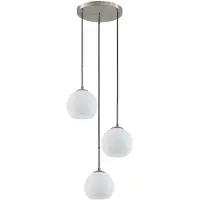 LINDBY hengelampe Jurian, Ø 32 cm, 3 lyskilder, nikkel/opal, glass