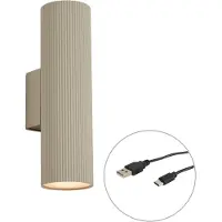 QAZQA Japandi wandlamp taupe incl. LED 3-staps dimbaar in Kelvin en oplaadbaar - Ribelle