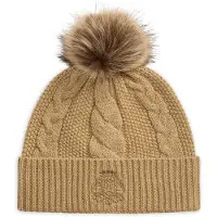 Ralph Lauren for woman. 454P23548001 Knit beanie with pompom and patch (OSFA), Beige, Casual, Synthetic