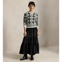 Ralph Lauren for woman. 211B38595001 Silk dress with black, white knit bodice (M), Casual, Wool, Long sleeve