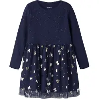 Name it Kjole - Rib - Tyll - NmfRosally - Evening Blue - - 4 år (104) - Kjole