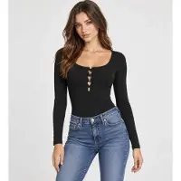 GUESS for woman. W6BP21K6256 Zanita long-sleeve bodysuit with black logo (M), Casual, Polyester, Long sleeve