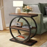 24hShop Sidebord med 3 hyller brun/svart / avlastningsbord med oppbevaring / smalt bord