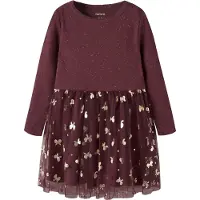 Name it Kjole - Rib - Tyll - NmfRosally - Catawba Grape - - 3 år (98) - Kjole