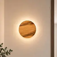 Elobra LED-vegglampe Havana M, eik med knuter/metall, Ø 34 cm, IP44