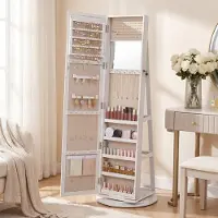 Songmics Smykkeskap med svingdør og speil, 160 cm – Hvit–Beige – Speilskap – Smykkeskap med lås