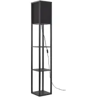 LINDBY gulvlampe Birta, svart, hylle, tre, 159 cm