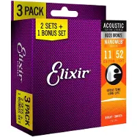 Elixir 80/20 Nanoweb Acoustic Strings 3 Pack 11-52