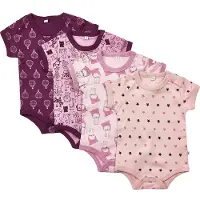 Pippi Baby Pippi Bodyer k/e - 4-pack - Rosa/Lilla m. Mønster - - 68 - Kortermet body
