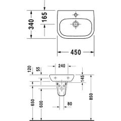 Duravit 07054500002, Veggmontert vask, Keramisk, Hvit, 450 mm-4