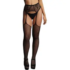 Sans marque Le Désir Fishnet and Lace Garterbelt Stockings - One Size - Sort-1