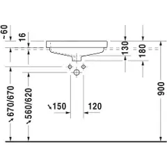 Duravit Vero vask 55 cm til nedfældning med hanehul-3